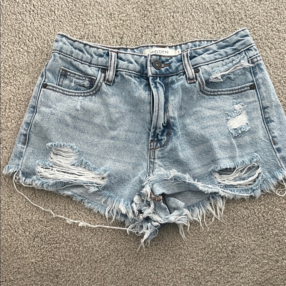 Women's Light Blue Distressed Jean Shorts